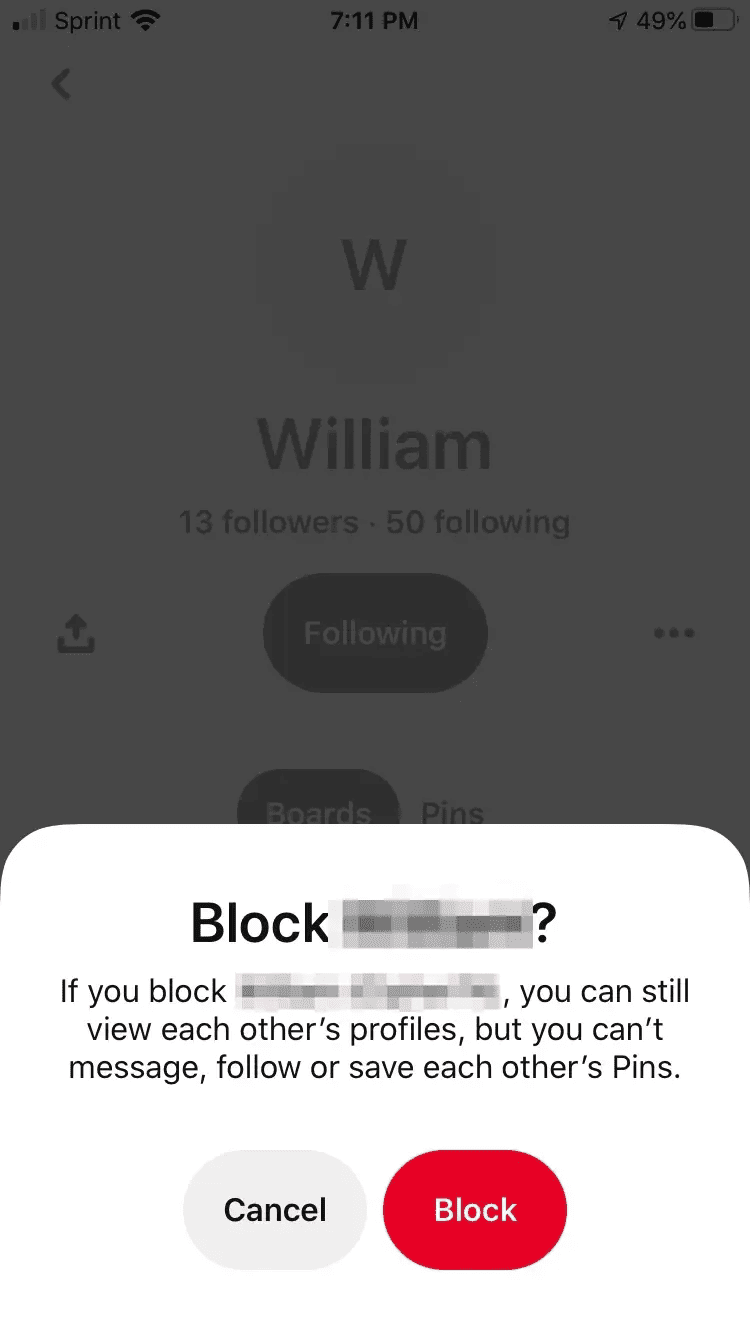 Block unwanted users on Pinterest