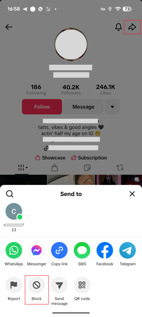 block TikTok account