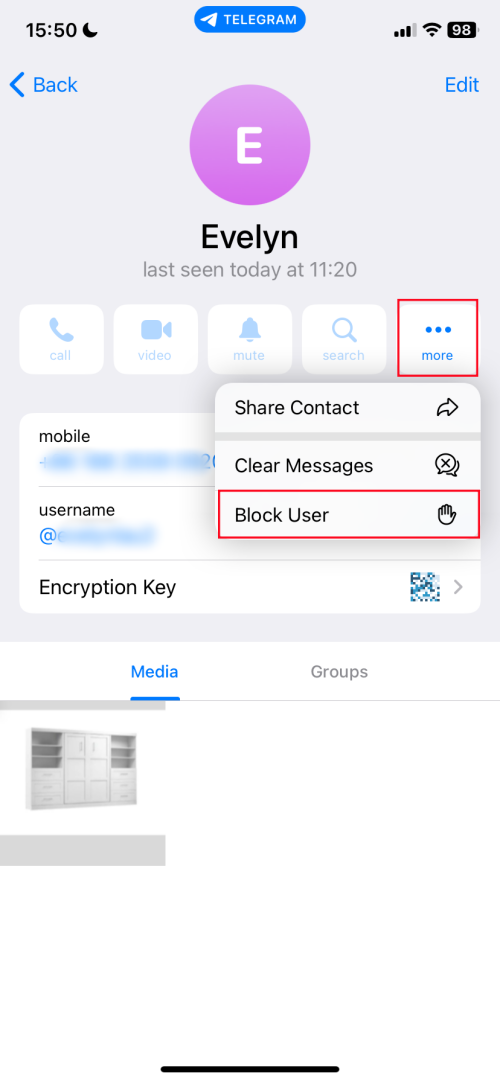 block user on Telegram