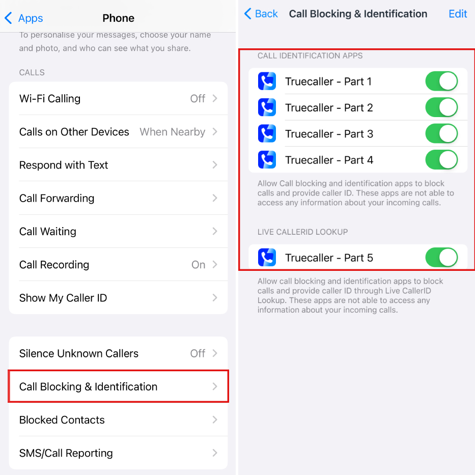 iPhone call blocking identification