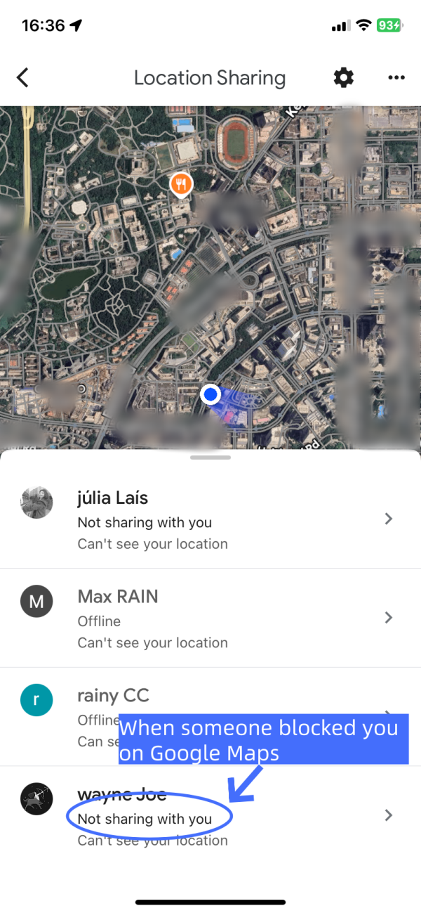 can you see location after being blocked on google maps