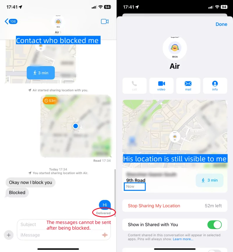 can you see their location on iphone after blocked