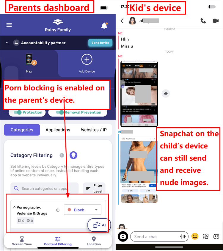 Canopy failing to block inappropriate explicit content on child's device