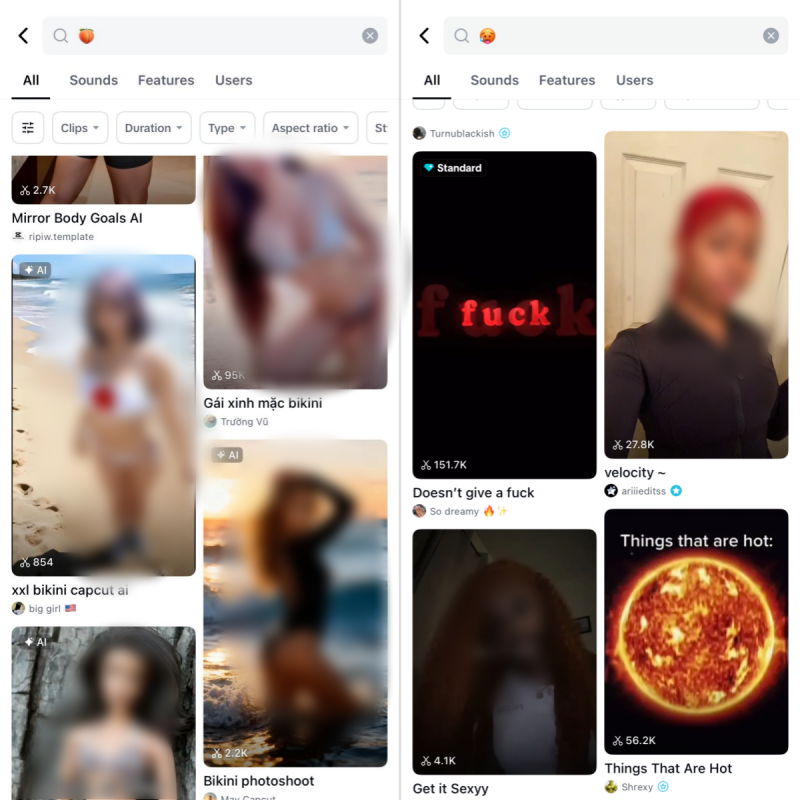 inappropriate templates on CapCut