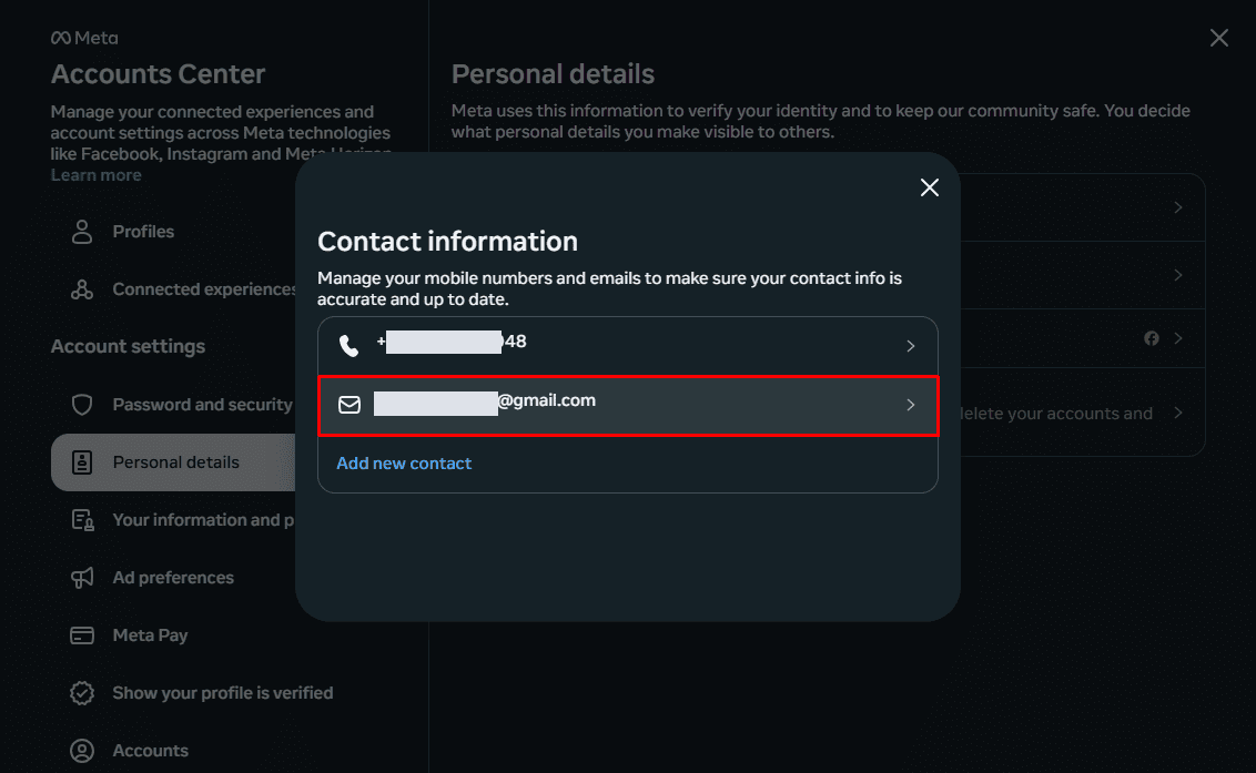 Changing your email from Accounts Center on desktop 2