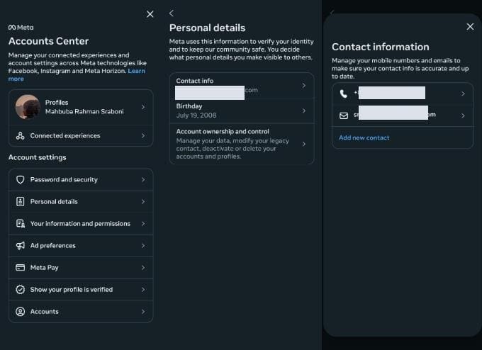 Changing your email from Accounts Center on moblie