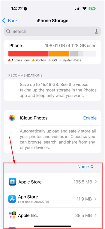 Check iphone storage