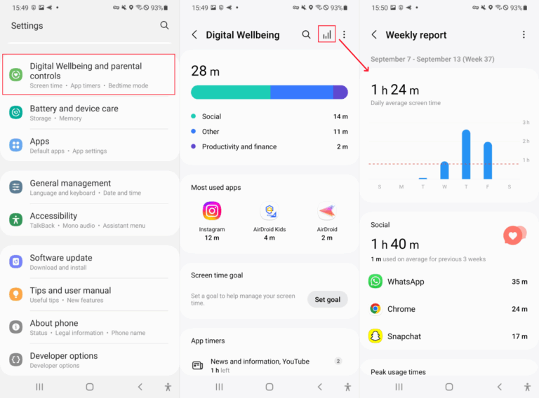 check screen time on Samsung