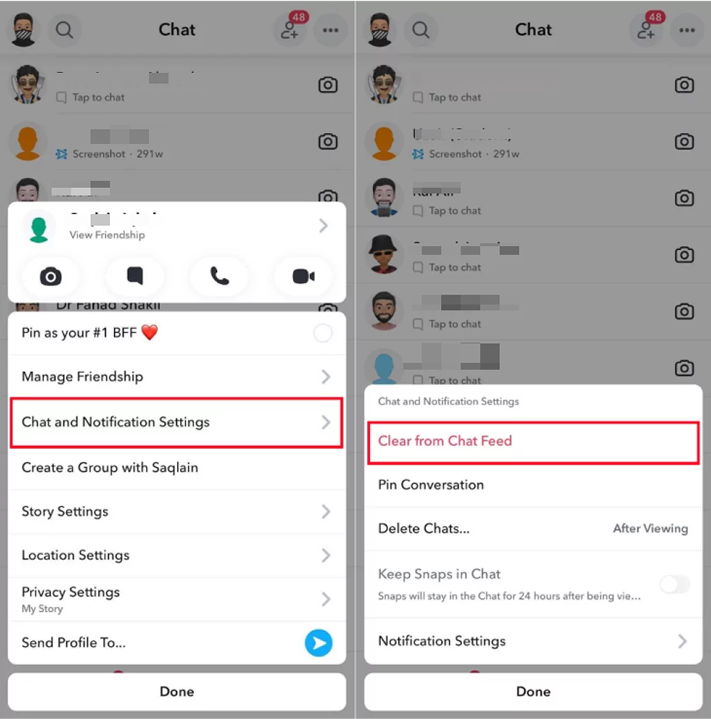 Snapchat sohbet listesinden temizle