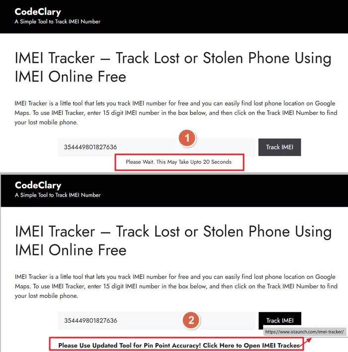 CodeClary IMEI Tracker just redirect not show location