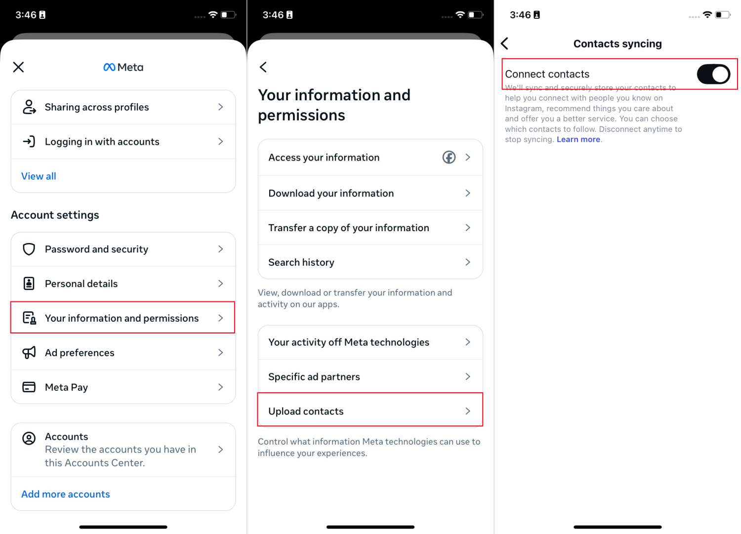 connect contacts on instagram