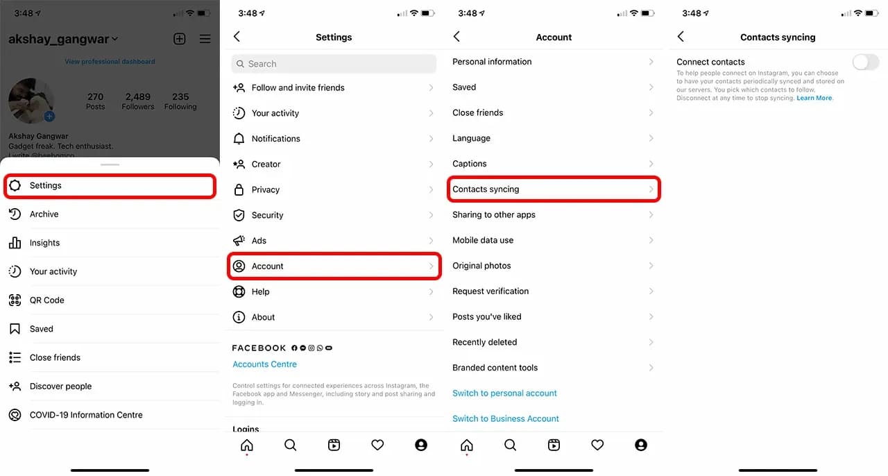 Contact Sync Setting on Instagram