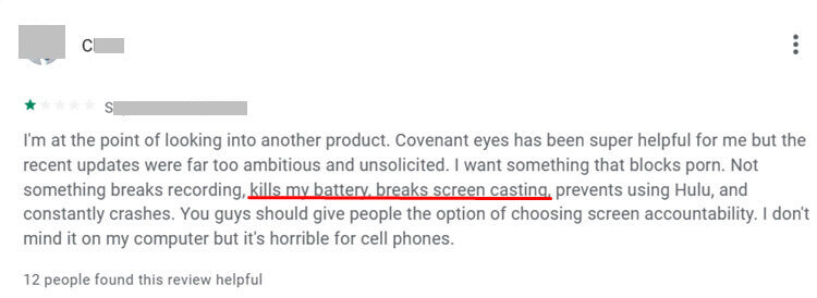 Google Play kullanıcıları Covenant Eyes’in cihazlarının pilini tükettiğini bildiriyor