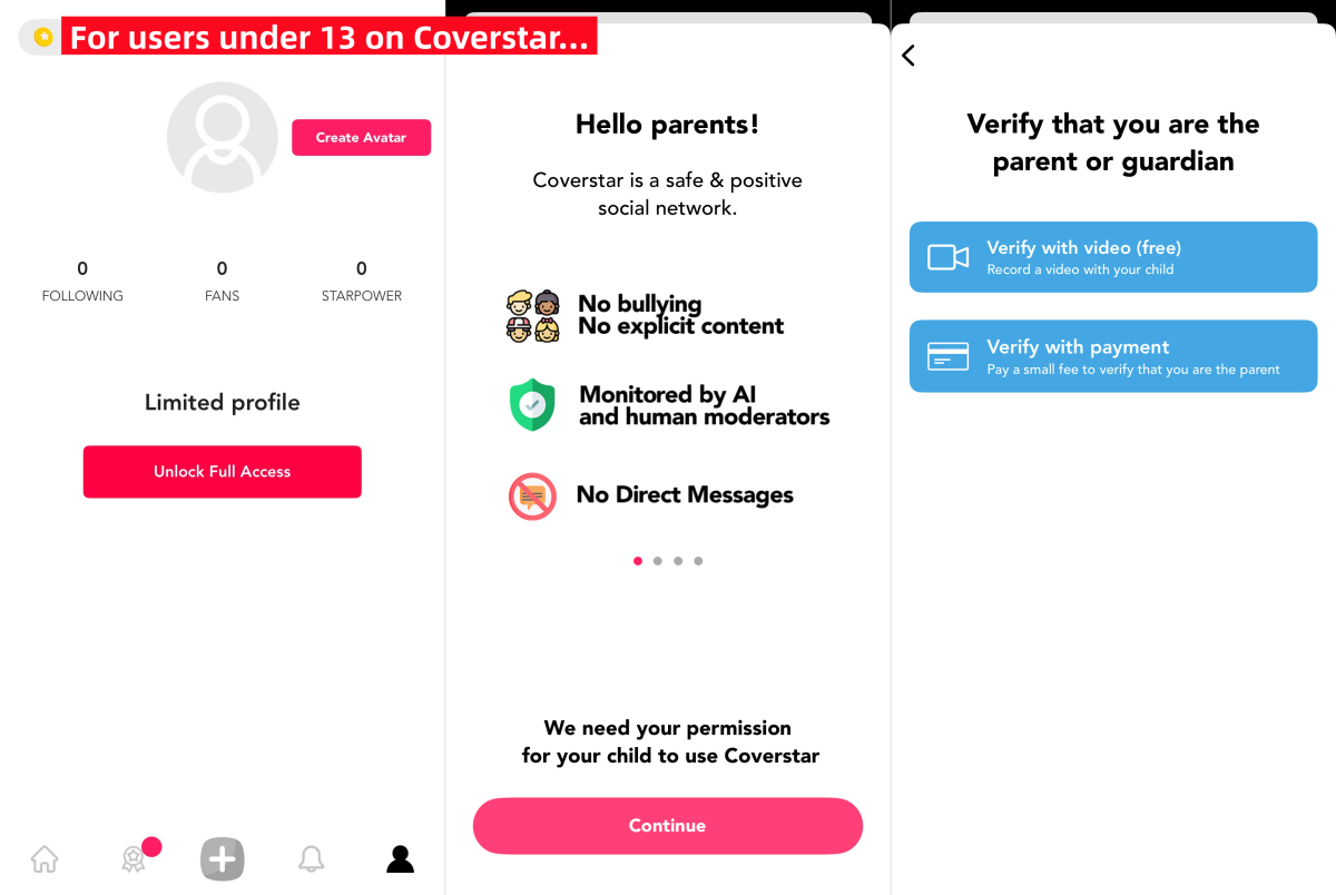 Coverstar parental consent for 13 year old account