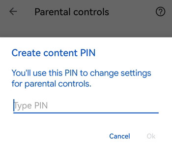 create a pin for Google Play parental controls