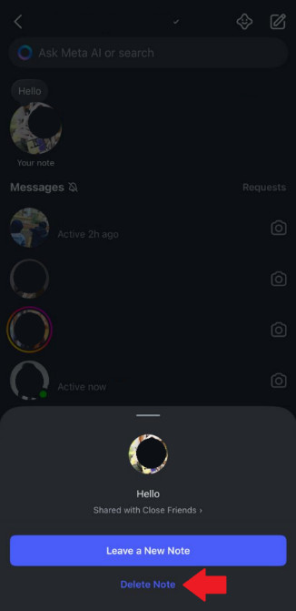 delete instagram note