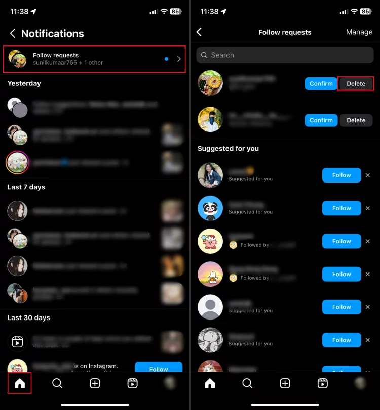 deny Instagram follow request