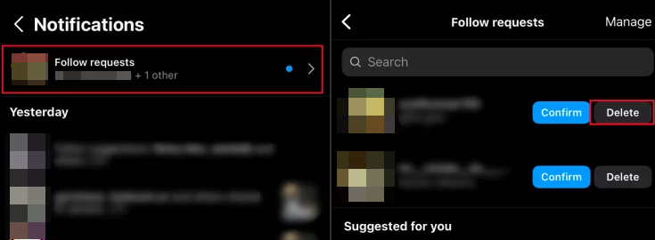 deny Instagram follow request