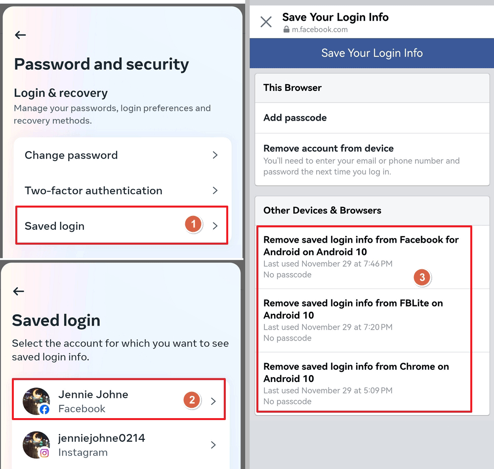 device saved Facebook password