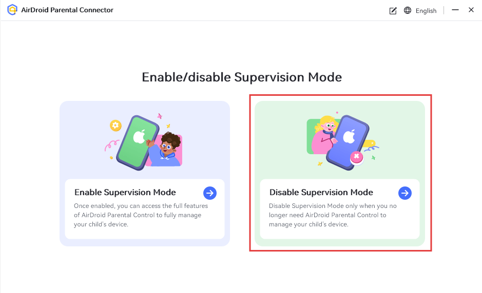 disable Supervision Mode in AirDroid Parental Connector