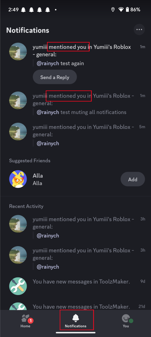 Discord ping notification on mobile