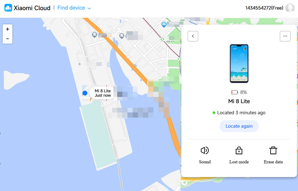mostra la posizione attuale o l'ultima posizione nota del Xiaomi smarrito