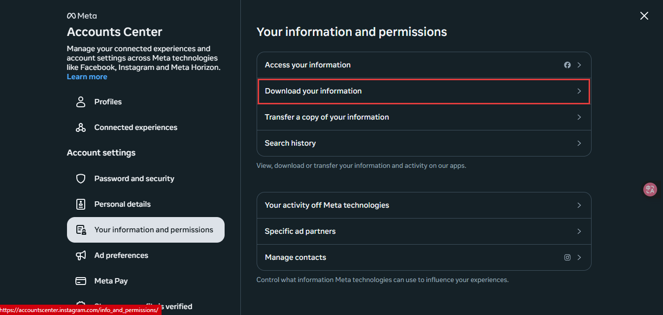 download your information on instagram pc