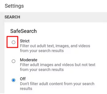 attiva Bing SafeSearch