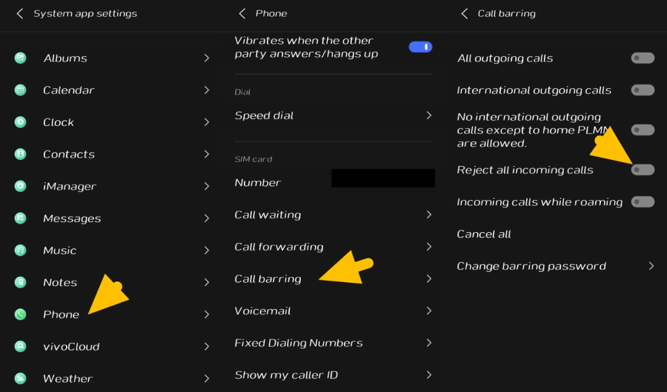 enable call barring to stop calls without blocking