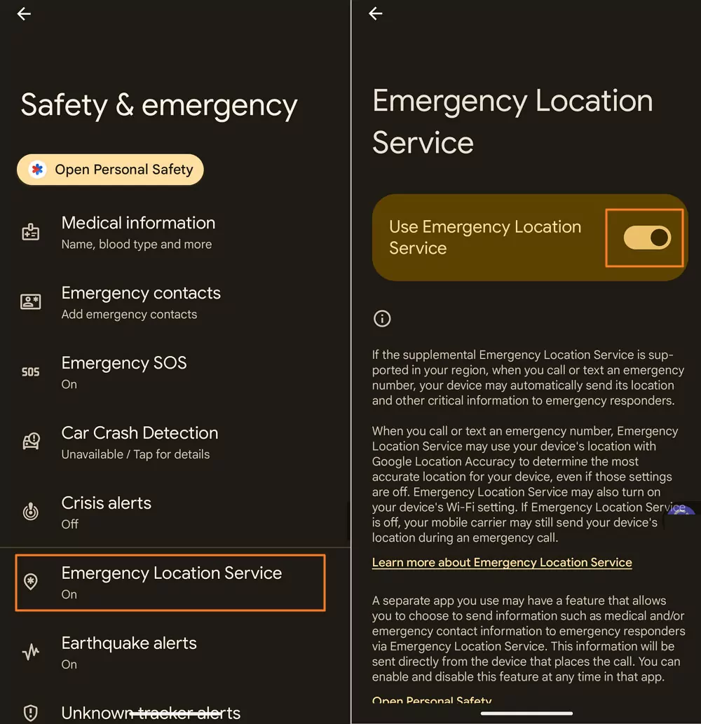 enable Emergency Location Service