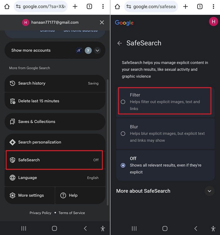 enable Google SafeSearch from browser