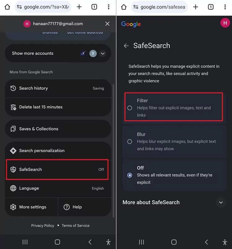 attiva Google SafeSearch dal browser