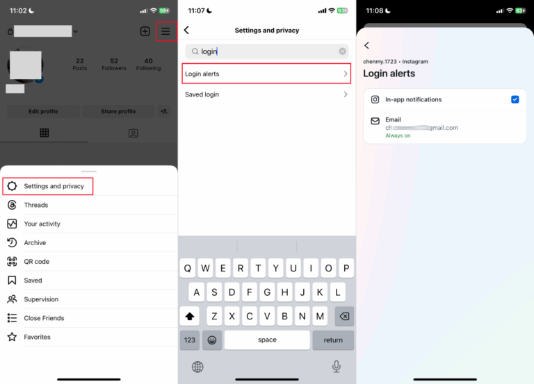 attivare avvisi di accesso Instagram