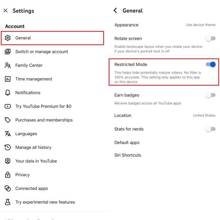 enable restricted mode on youtube app
