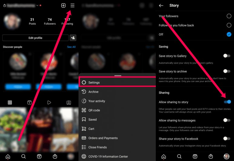 enable story sharing on instagram