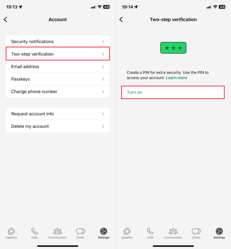 abilita 2FA WhatsApp