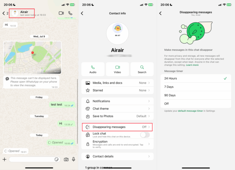 enable WhatsApp disappearing messages