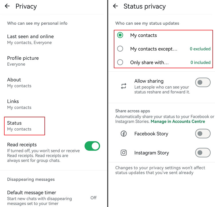 ensure updates visible only to friends on WhatsApp
