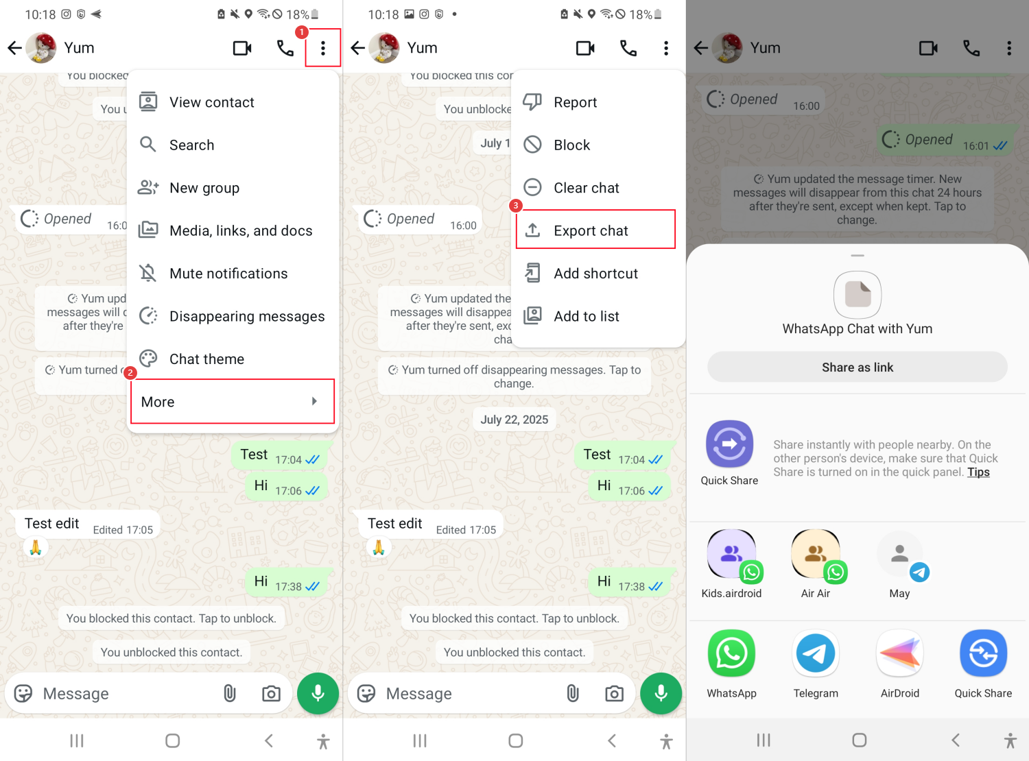 export WhatsApp chats on Android
