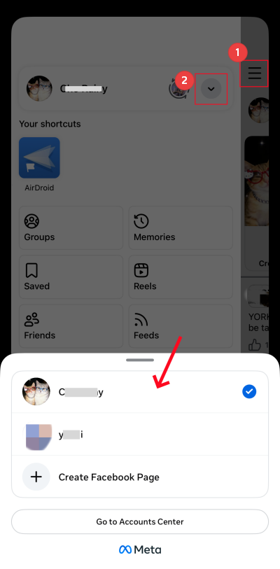 Faacebook account switcher