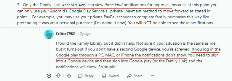 Family Link notifications missing on iPhone
