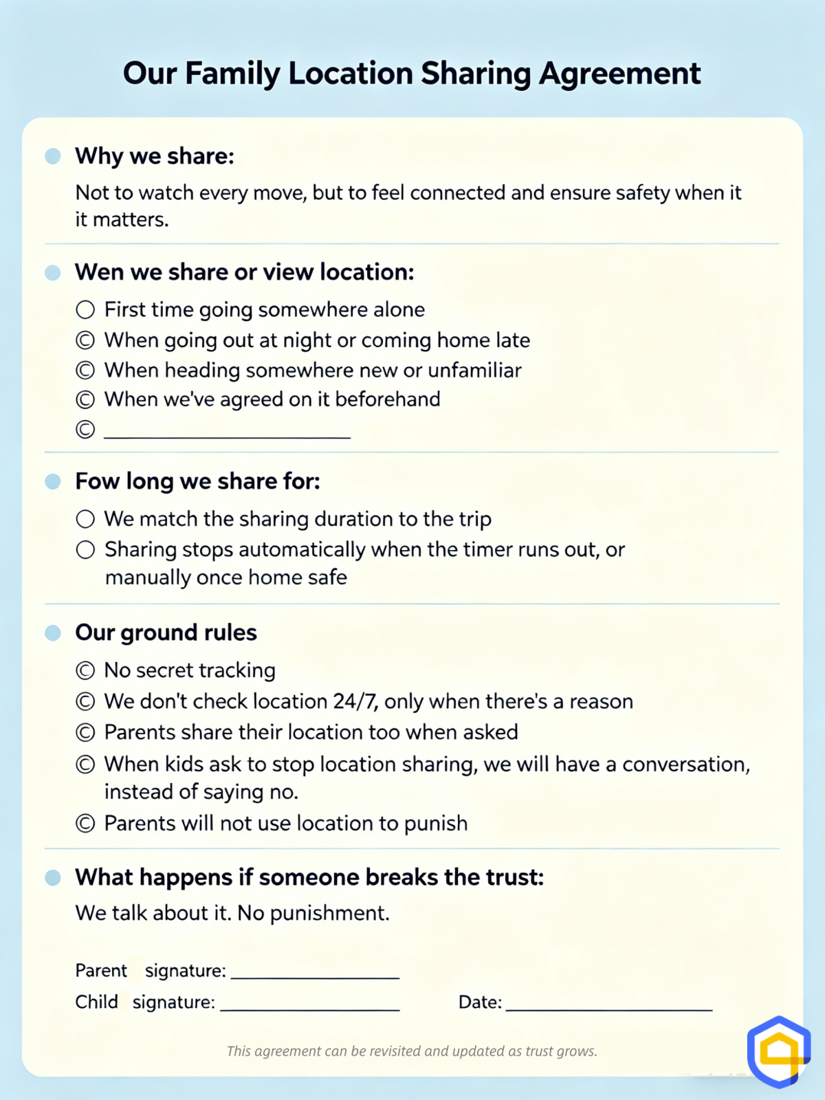 Family location sharing agreement template