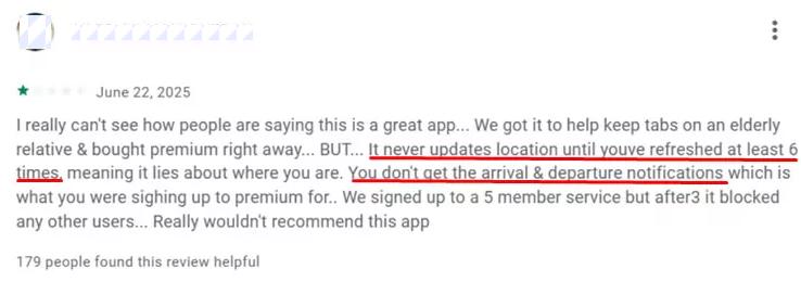Family360 user complaint about missing geofencing alerts