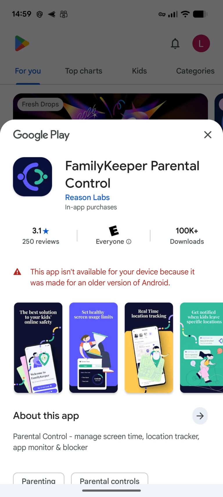 familykeeper isn't available on google play