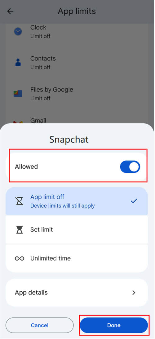 familylink block snapchat