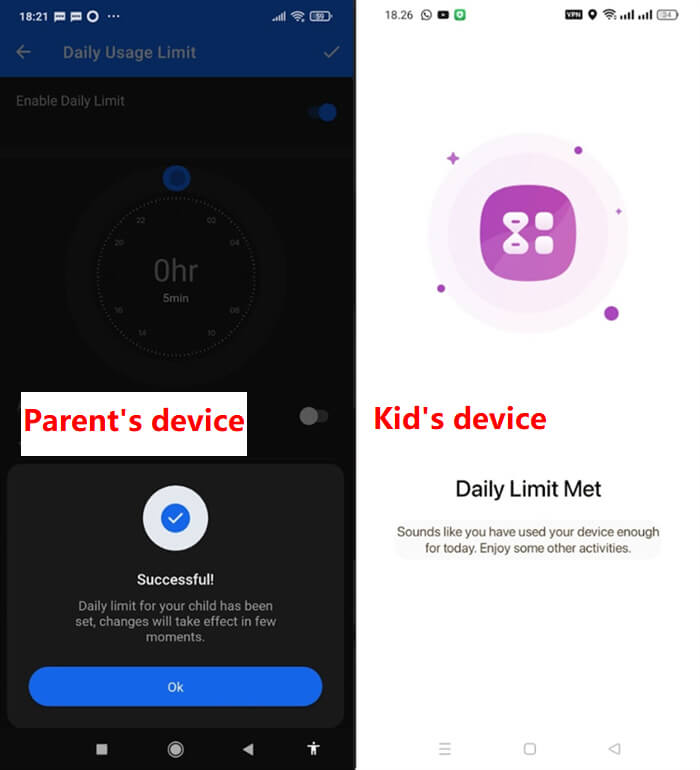 FamilyTime app time limit test screenshot - YouTube closes on time