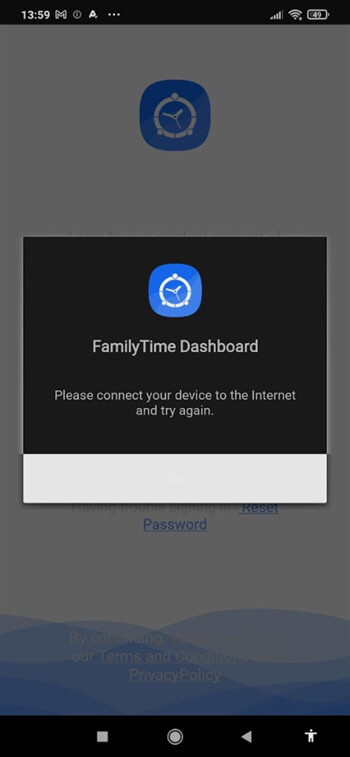 Screenshot of FamilyTime network error message