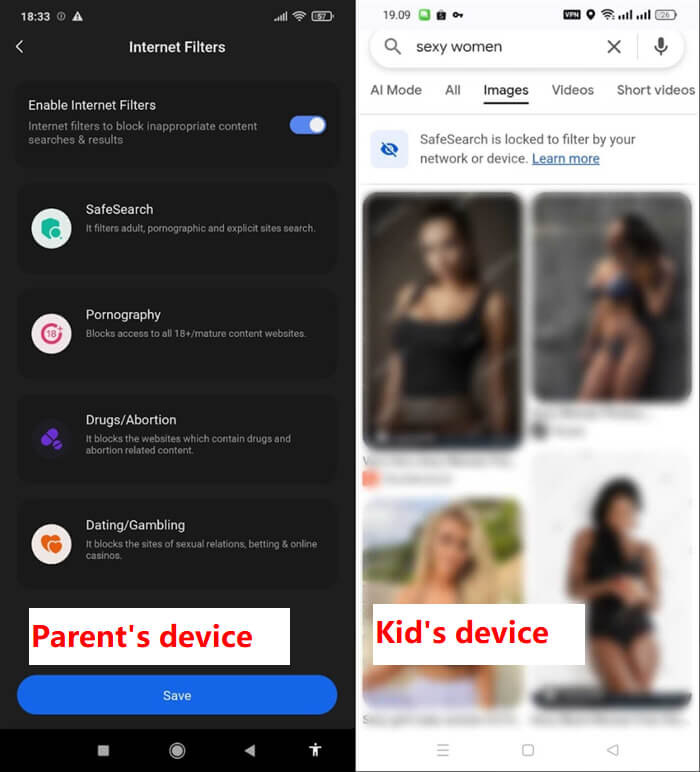FamilyTime web filtering test still shows inappropriate search results