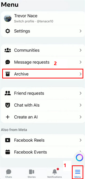 Find archive conversation on Messenger