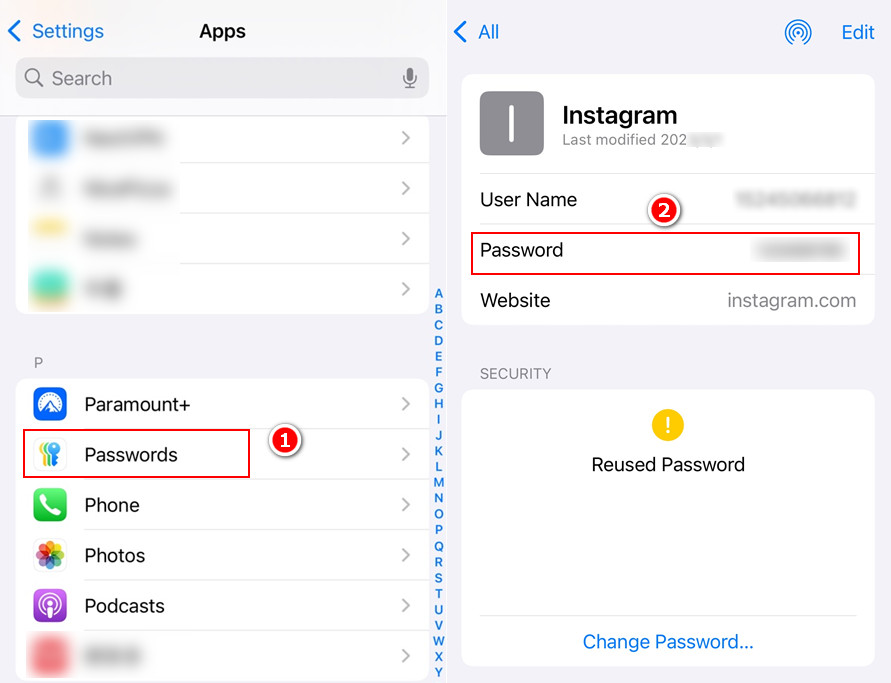 find instagram password on safari